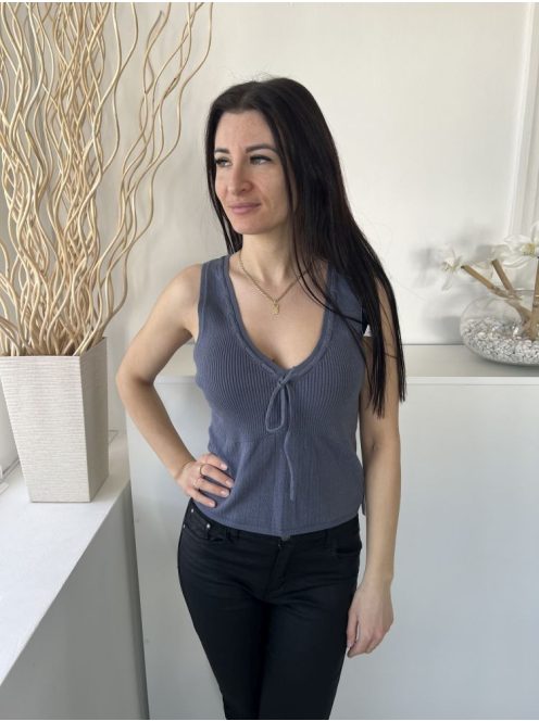 ÚJ Hollister (M) Szürkéskék Anyagában Bordázott Nyakban Díszfűzős Felső