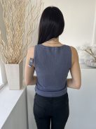 ÚJ Hollister (M) Szürkéskék Anyagában Bordázott Nyakban Díszfűzős Felső