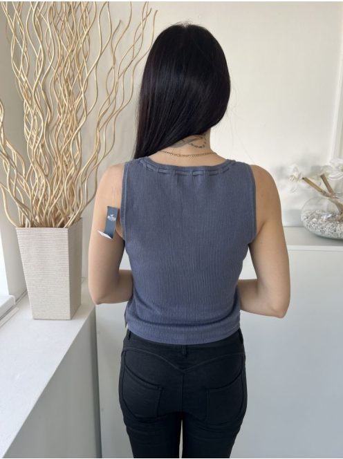 ÚJ Hollister (M) Szürkéskék Anyagában Bordázott Nyakban Díszfűzős Felső