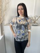 ÚJ Primark (M) Fehér Színes Virágos, Hátul Nyakban Gombos Áttetsző, Bélés Nélküli Felső