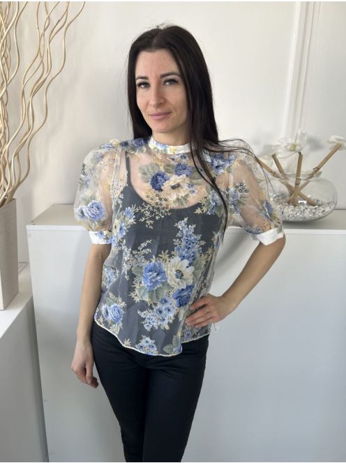 ÚJ Primark (M) Fehér Színes Virágos, Hátul Nyakban Gombos Áttetsző, Bélés Nélküli Felső