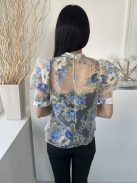 ÚJ Primark (M) Fehér Színes Virágos, Hátul Nyakban Gombos Áttetsző, Bélés Nélküli Felső