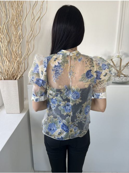 ÚJ Primark (M) Fehér Színes Virágos, Hátul Nyakban Gombos Áttetsző, Bélés Nélküli Felső