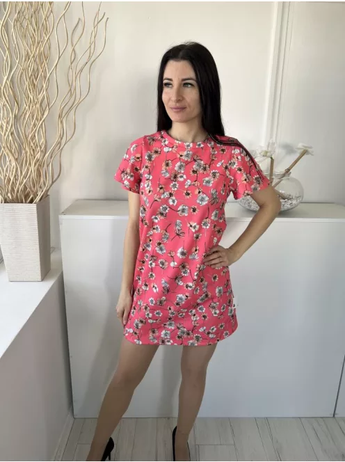 Asos (M) Puncs Fehér-Barna Virágos, Hátul Cipzáros Kerek Nyakú Ruha