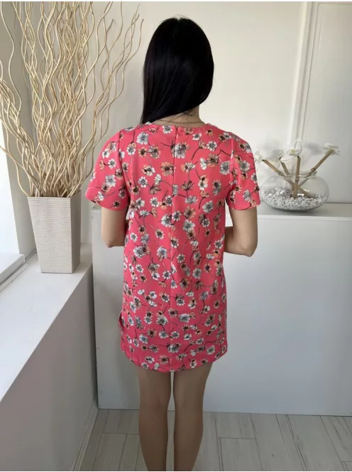 Asos (M) Puncs Fehér-Barna Virágos, Hátul Cipzáros Kerek Nyakú Ruha