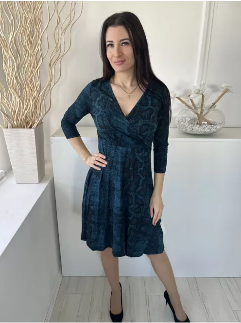 Principles (M) Sötétkék Fekete Kígyóbőrmintás, Mellnél Átlapolt Rugalmas Anyagú Ruha