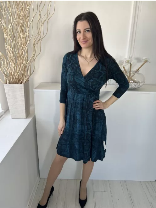 Principles (M) Sötétkék Fekete Kígyóbőrmintás, Mellnél Átlapolt Rugalmas Anyagú Ruha