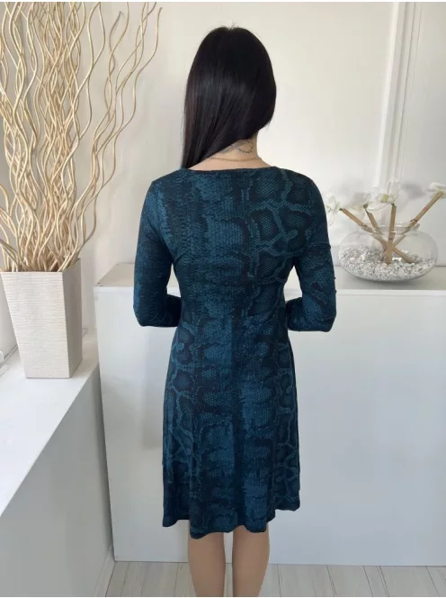 Principles (M) Sötétkék Fekete Kígyóbőrmintás, Mellnél Átlapolt Rugalmas Anyagú Ruha