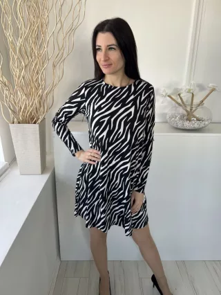ÚJ F&F (M) Fehér Fekete Zebracsíkos Rugalmas Anyagú Ruha