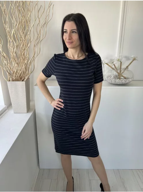 Hobbs (M) Sötétkék Fehér Csíkos, Kerek Nyakú Hátul Cipzáros Ruha