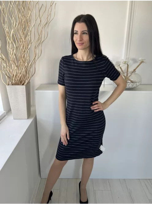 Hobbs (M) Sötétkék Fehér Csíkos, Kerek Nyakú Hátul Cipzáros Ruha