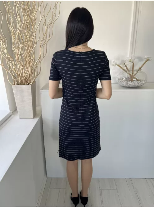 Hobbs (M) Sötétkék Fehér Csíkos, Kerek Nyakú Hátul Cipzáros Ruha