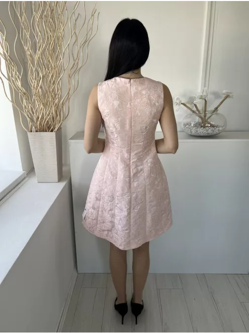 Coast (M) Világos Rózsaszín Anyagában Mintás, Hátul Cipzáros Bélelt, V Kivágású Ruha