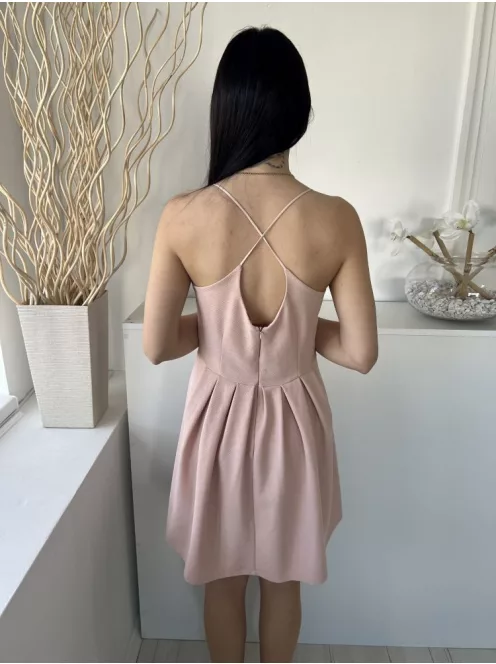 Easy Wear (M) Púderszínű Hátul Cipzáros, Anyagában Mintás Hátul Keresztpántos, Derékban Szabott Ruha