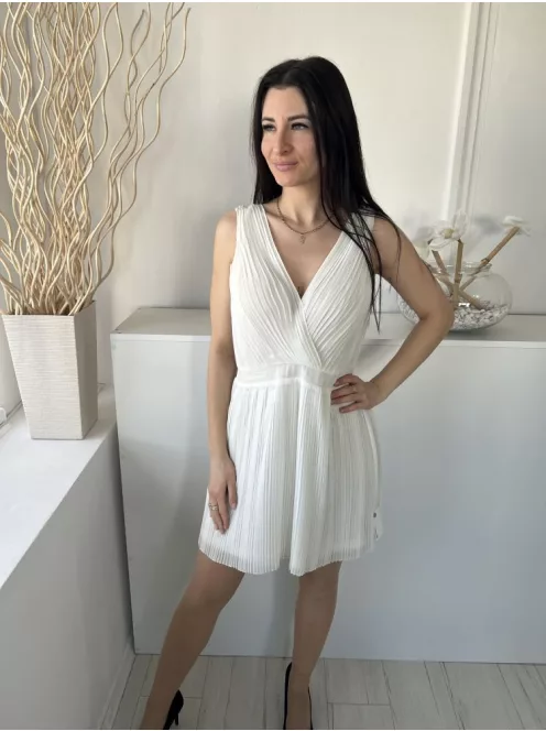 Mango (M) Fehér Pliszírozott, Derékban Szabott Bélelt, Mellnél Díszlapolású Ruha