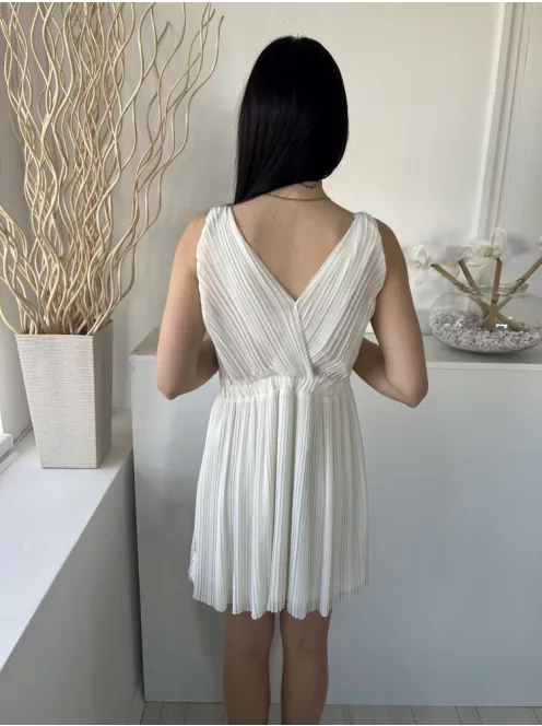 Mango (M) Fehér Pliszírozott, Derékban Szabott Bélelt, Mellnél Díszlapolású Ruha