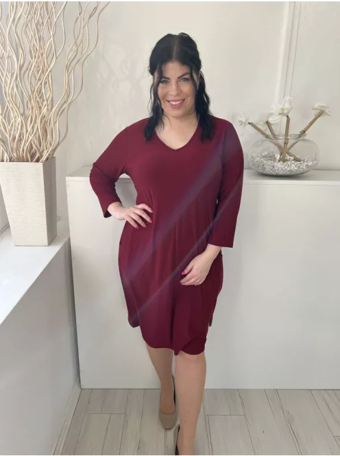 Nicole (M) Bordó V Kivágású, Zsebes Rugalmas Anyagú Ruha