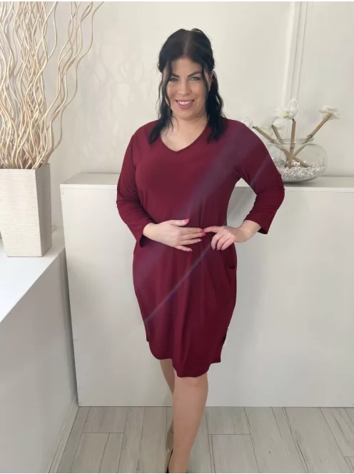 Nicole (M) Bordó V Kivágású, Zsebes Rugalmas Anyagú Ruha