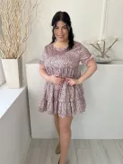 Cameo Rose (M) Halvány Rózsaszín Fekete Pöttyös, Fodros Aljú Hátul Nyakban Gombos, Szatén Anyagú Ruha