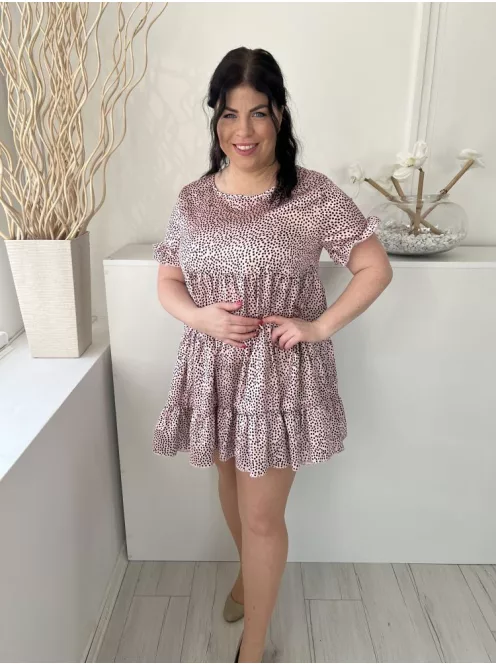 Cameo Rose (M) Halvány Rózsaszín Fekete Pöttyös, Fodros Aljú Hátul Nyakban Gombos, Szatén Anyagú Ruha