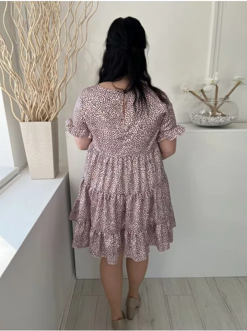 Cameo Rose (M) Halvány Rózsaszín Fekete Pöttyös, Fodros Aljú Hátul Nyakban Gombos, Szatén Anyagú Ruha