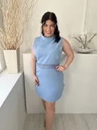 New Look (L) Vízkék Hátul Cipzáros, Derekán Horgoltmintás Magasított Nyakú Ruha