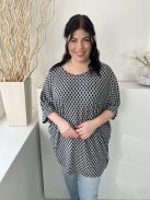 Roman (M) Szürke Fekete Pöttyös, Kerek Nyakú Denevér Ujjú Felső