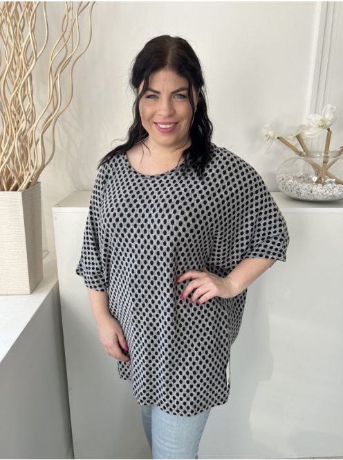 Roman (M) Szürke Fekete Pöttyös, Kerek Nyakú Denevér Ujjú Felső