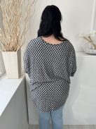 Roman (M) Szürke Fekete Pöttyös, Kerek Nyakú Denevér Ujjú Felső