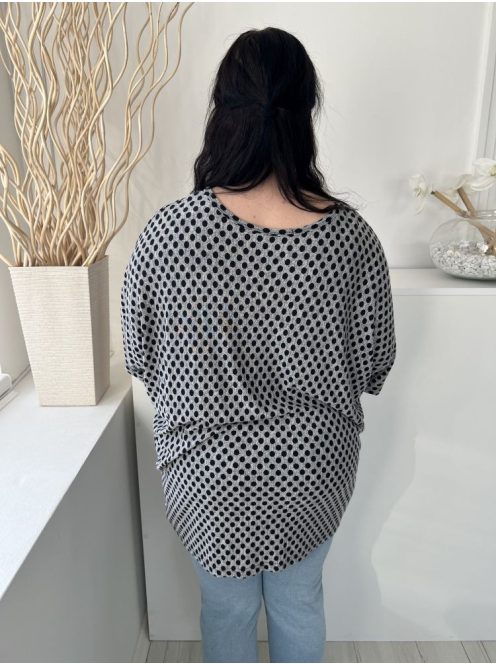 Roman (M) Szürke Fekete Pöttyös, Kerek Nyakú Denevér Ujjú Felső