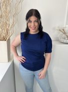 Simple (M) Indigókék Félvállas, Kerek Nyakú Gumis Ujjvégű, Rugalmas Anyagú Felső