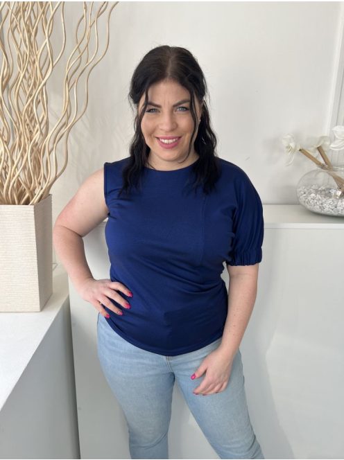 Simple (M) Indigókék Félvállas, Kerek Nyakú Gumis Ujjvégű, Rugalmas Anyagú Felső