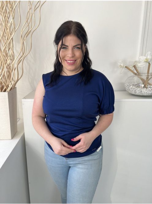 Simple (M) Indigókék Félvállas, Kerek Nyakú Gumis Ujjvégű, Rugalmas Anyagú Felső