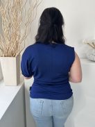 Simple (M) Indigókék Félvállas, Kerek Nyakú Gumis Ujjvégű, Rugalmas Anyagú Felső