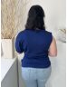   Simple (M) Indigókék Félvállas, Kerek Nyakú Gumis Ujjvégű, Rugalmas Anyagú Felső