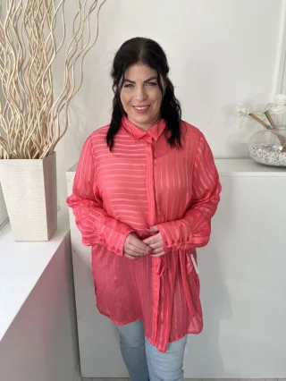   Next (L) Málna Elől Rejtett Gombos, Derékban Megköthető Anyagában Csíkos, Enyhén Áttetsző Felső