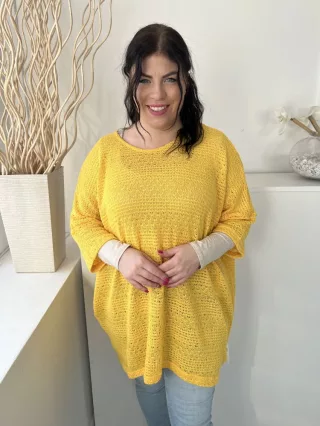   Vero Moda (L) Sárga Anyagában Lyukacsos Mintás Áttetsző, Bélés Nélküli Felső