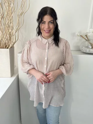   ÚJ Papaya (L) Fehér Barna Csíkos, Elől Végig Gombos Galléros, Enyhén Áttetsző Felső