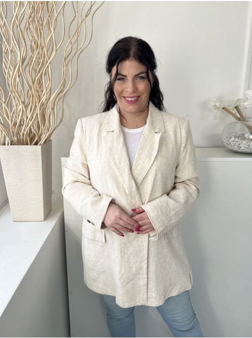 Primark (L) Drapp Elől Gombos, Zsebes Anyagában Mintás, Galléros Kabát