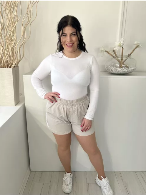 Adidas (L) Drapp Oldalt Fehér Díszcsíkos Derékban Összehúzható, Zsebes Rövidnadrág