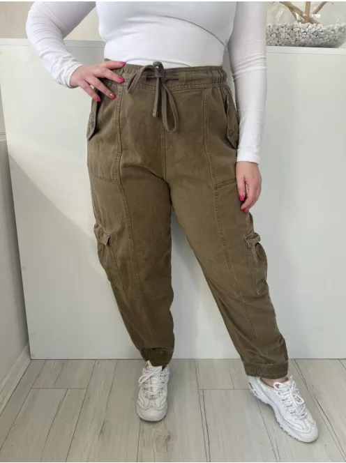 Primark (L) Khaki Derékban Összehúzható, Megkötős Oldalt Zsebes Nadrág