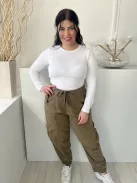 Primark (L) Khaki Derékban Összehúzható, Megkötős Oldalt Zsebes Nadrág