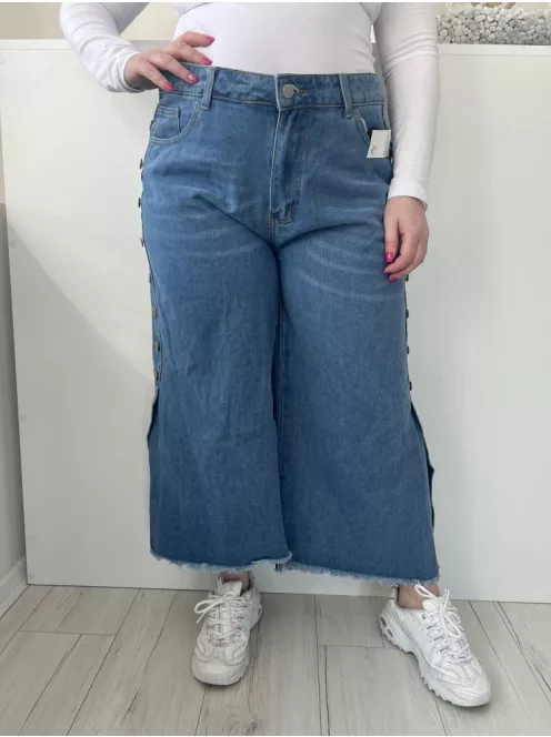 Shein (XL) Kék Elől Gombos, Zsebes Oldalt Díszgombos, Sliccelt, Farmer Nadrág