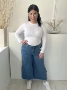 Shein (XL) Kék Elől Gombos, Zsebes Oldalt Díszgombos, Sliccelt, Farmer Nadrág