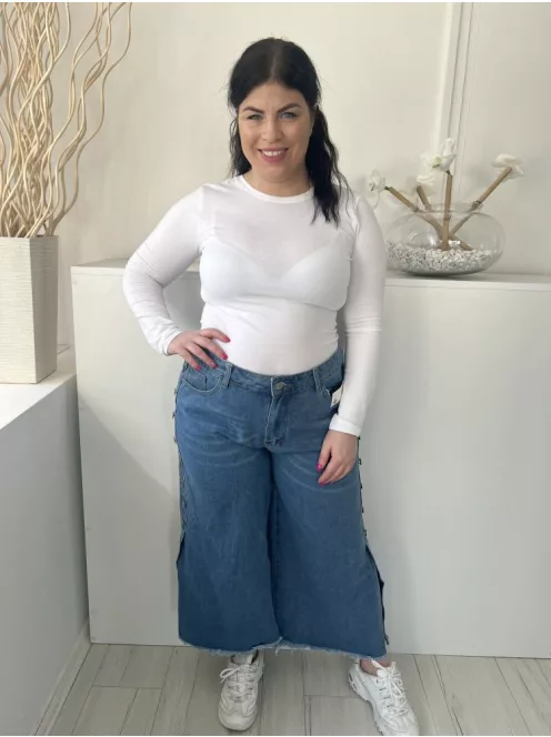 Shein (XL) Kék Elől Gombos, Zsebes Oldalt Díszgombos, Sliccelt, Farmer Nadrág