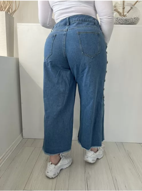 Shein (XL) Kék Elől Gombos, Zsebes Oldalt Díszgombos, Sliccelt, Farmer Nadrág