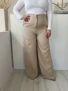 ÚJ Boohoo (L) Homokszínű Elől Cipzáros, Zsebes Magasított Derekú, Bőszárú Nadrág