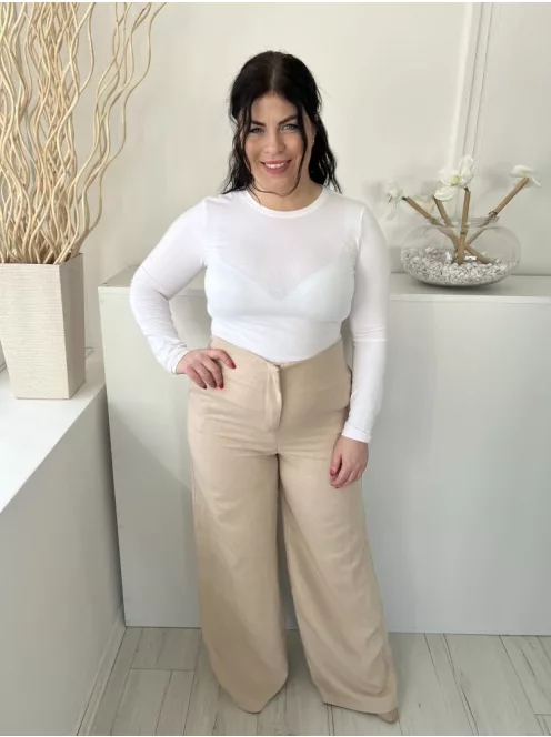 ÚJ Boohoo (L) Homokszínű Elől Cipzáros, Zsebes Magasított Derekú, Bőszárú Nadrág