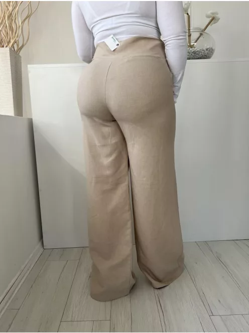 ÚJ Boohoo (L) Homokszínű Elől Cipzáros, Zsebes Magasított Derekú, Bőszárú Nadrág