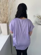 Primark (XL) Lila Anyagában Apró Lyukacsos Mintás Kerek Nyakú, Rugalmas Anyagú Felső